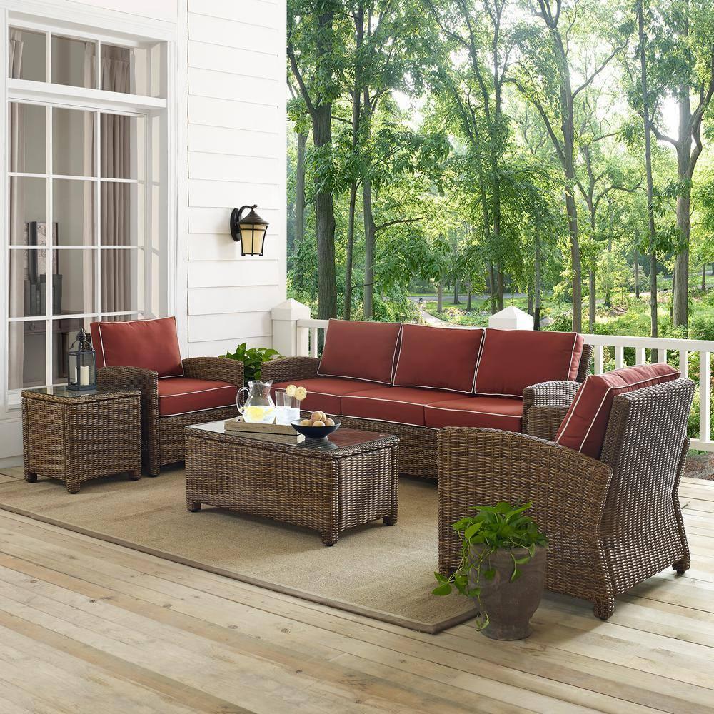 Bradenton Outdoor Wicker Sofa Conversation Set with Sangria Cushions - 5 Piece