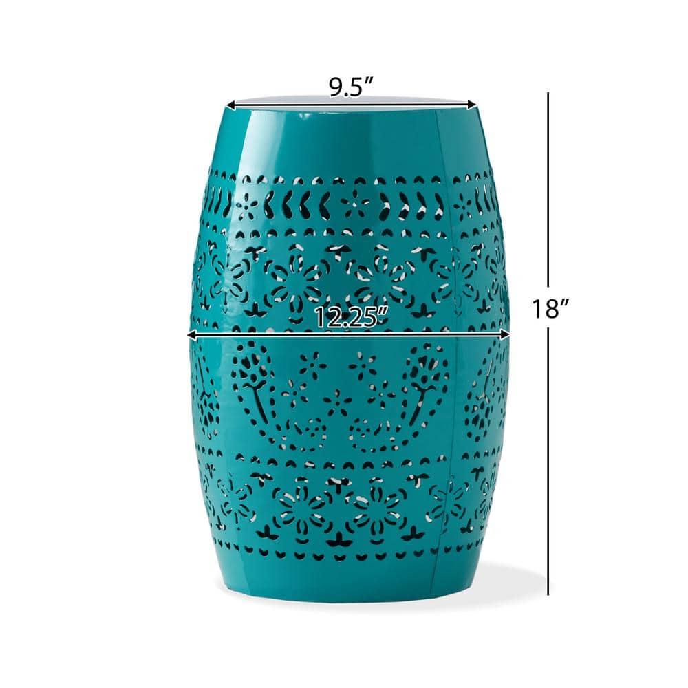 GDFStudio Riley Outdoor Lace Cut 12 Inch Side Table, Teal