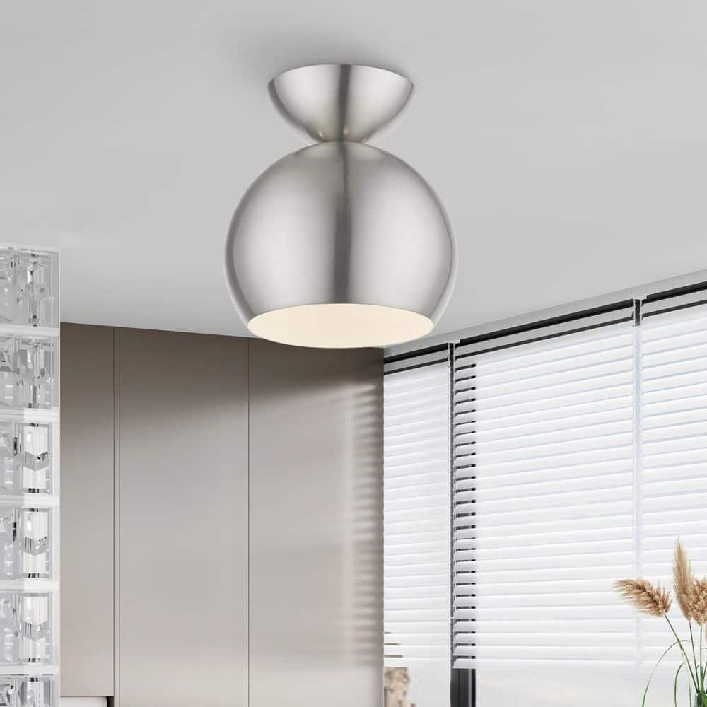 Livex Lighting Stockton 1 - Light Semi-Flush Mount in  Brushed Nickel/Polished Chrome