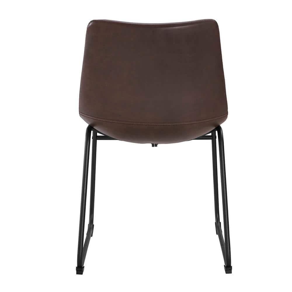 Walker Edison Full Back Faux Leather Dining Chair, Set of 2, Brown