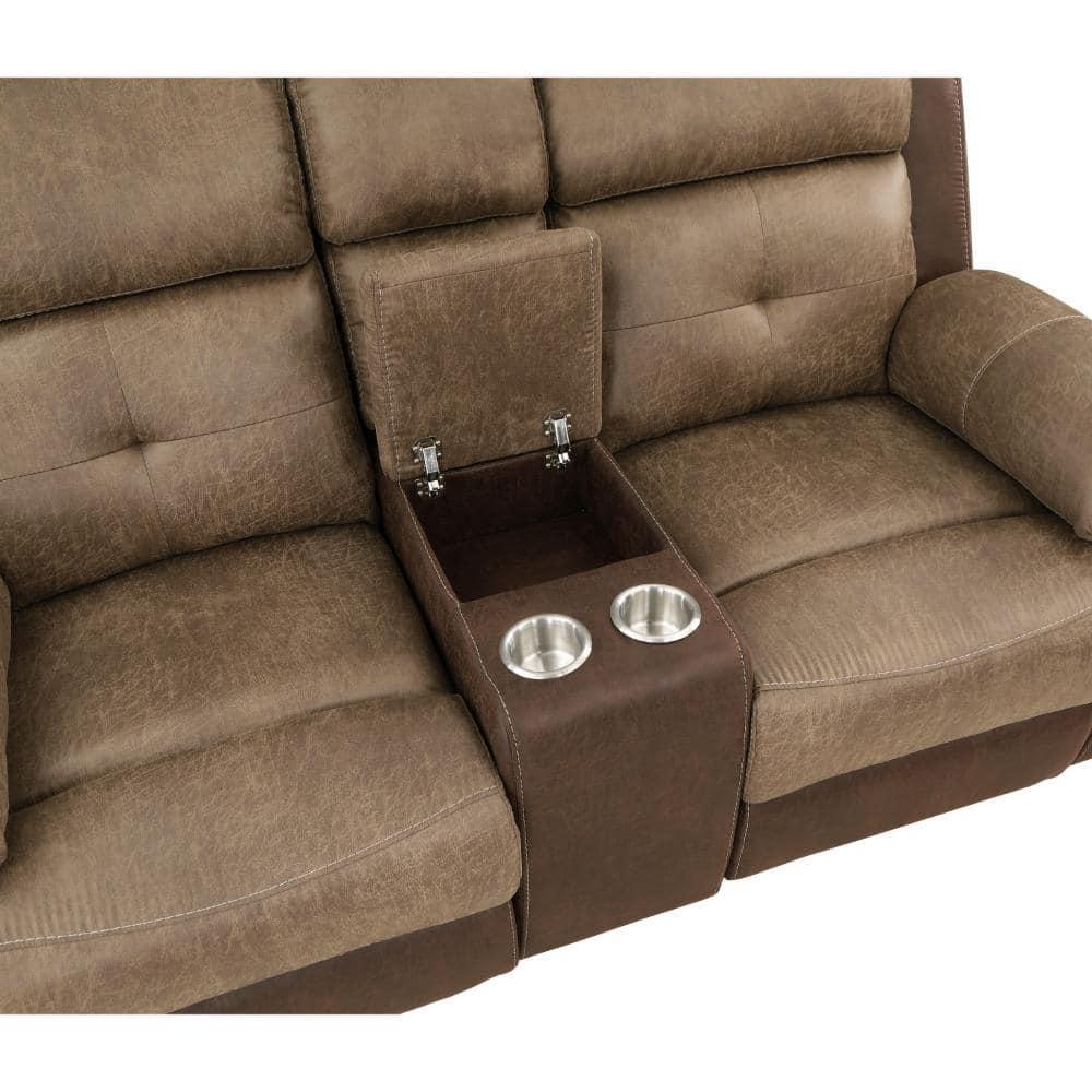 Benjara BM315167 73 in. Emma Double Manual Recliner Loveseat - Microfiber & Solid Wood - Brown