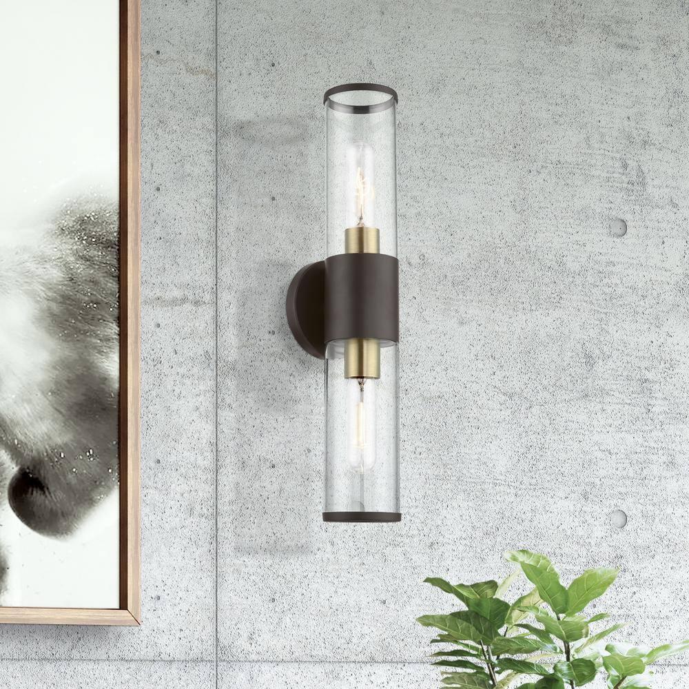Livex Lighting Banca 2-Light Metal & Glass ADA Vanity Sconce in Bronze