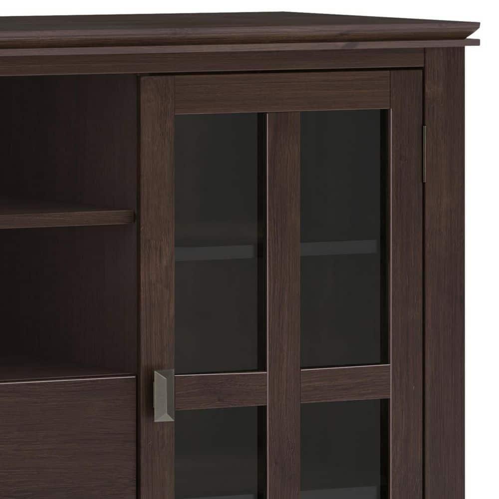 Simpli Home Artisan TV Media Stand in Dark Chestnut Brown