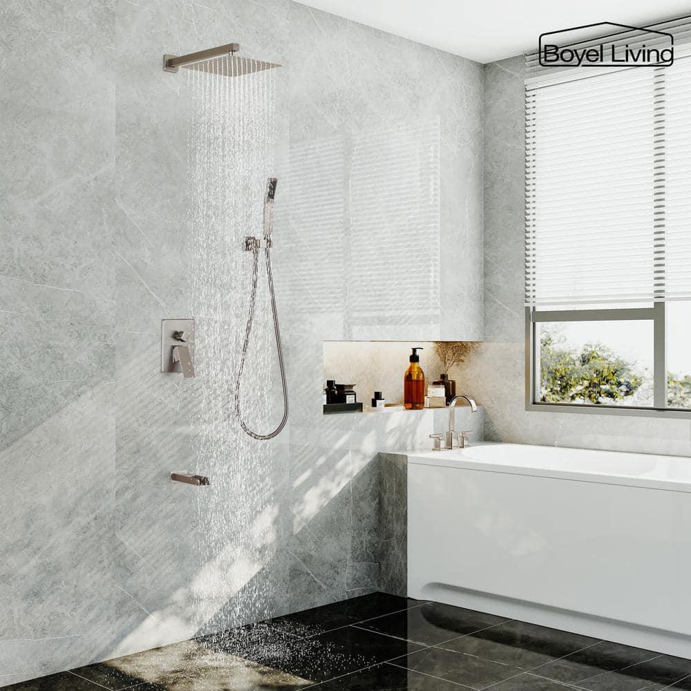 Boyel Living 10 In Wall Mounted Shower System 3-Function Rain Shower Head Shower Faucet Set with Handheld Spray Bathroom Waterfall Tub Spout Brushed Nickel