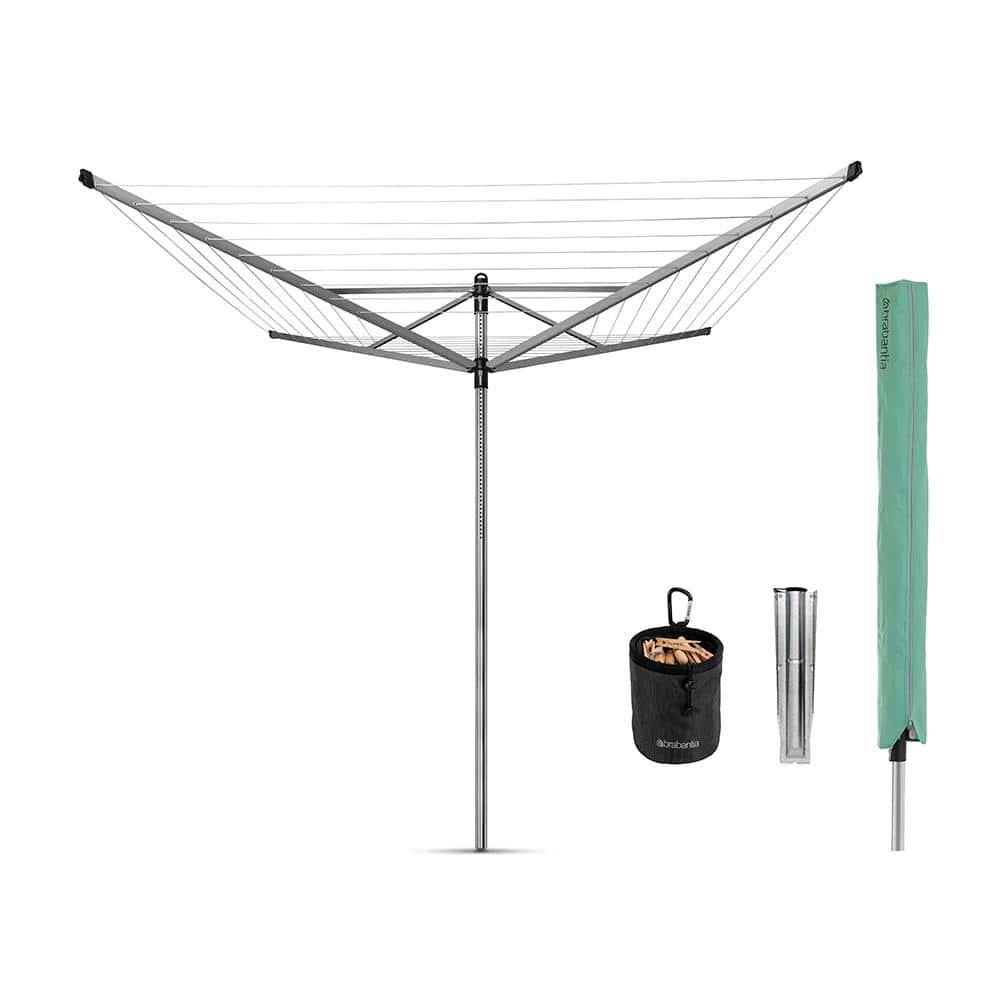 Brabantia Adjustable Gray Steel Outdoor Rotary Clothesline with Accessories