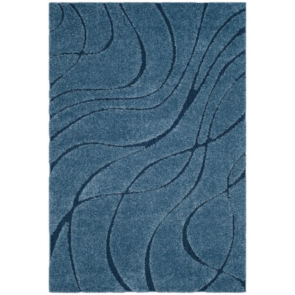 Florida Shag SG471 Power Loomed Indoor Area Rug - Light Blue/Blue - 5'3"x7'6" - Safavieh