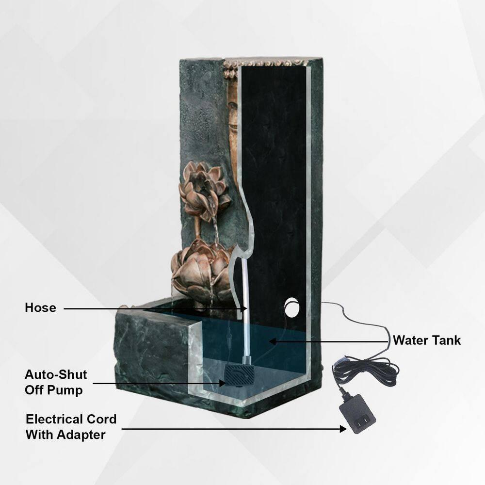 XBrand 30" H Zen Buddha Face Water Fountain w/ LED light & Pump, Indoor/Outdoor Freestanding, Relaxing Zen Décor, Bronze and Natural Grey Polyresin Fountain for Home Patio Garden Backyard