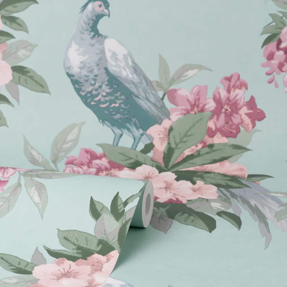 Brewster Home Fashions Golden Pheasant Aqua Floral Wallpaper, 20.5-in by 33-ft, 56.38 sq. ft.