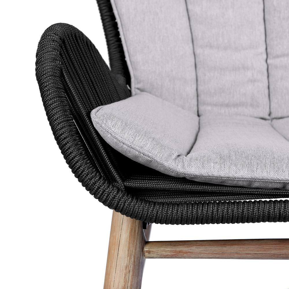 Armen Living Sydney and Armen Living Fanny 5 Piece Outdoor Patio Dining Set in Light Eucalyptus Wood with Charcoal Rope and Grey Cushions