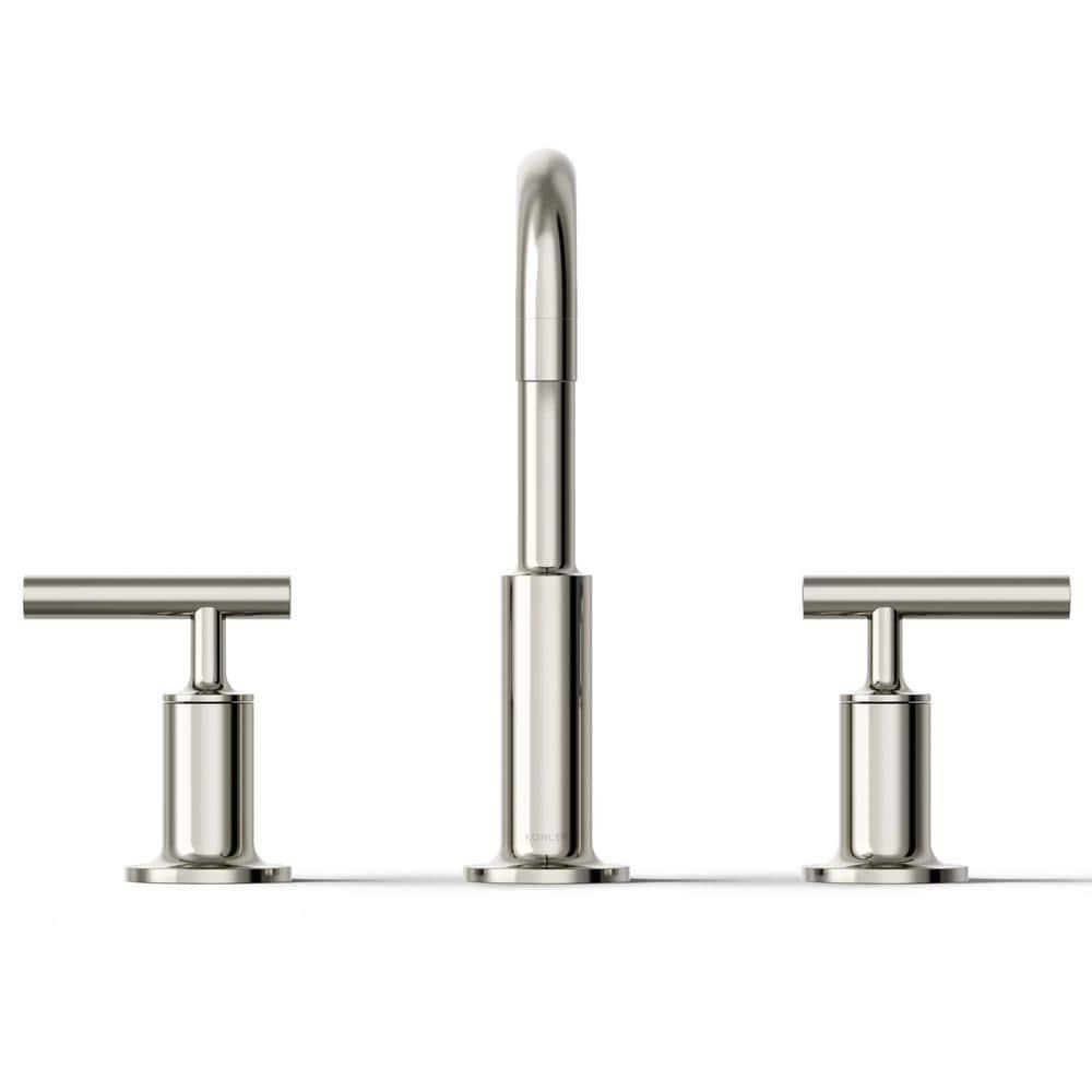 Purist® Widespread Faucet with Drain Assembly Low Lever Handles and Low Gooseneck Spout