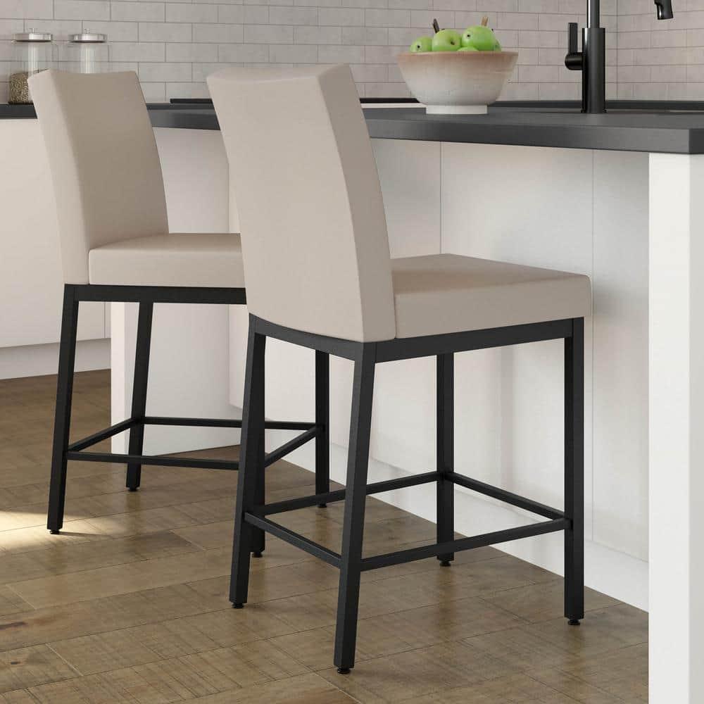 Amisco Perry Upholstered Barstool Cream/Black: Faux Leather, Steel Frame, 30" Height