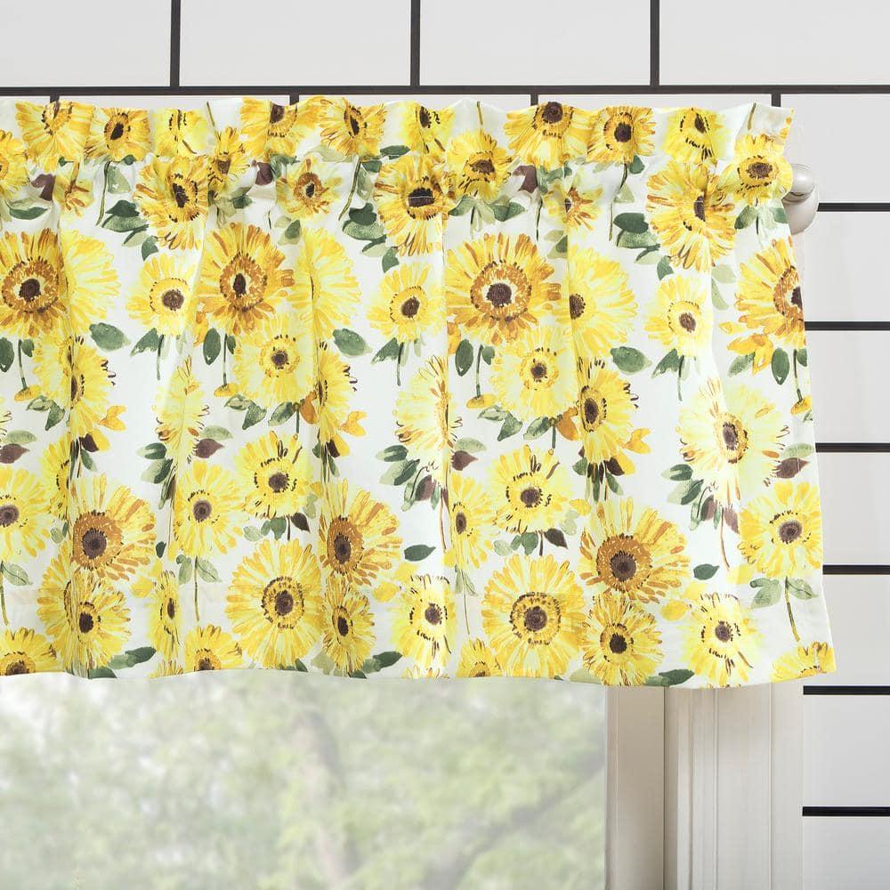 24"x54" Sunflower Print Semi Sheer Rod Pocket Kitchen Curtain Valance and Tiers Set Yellow - No. 918: Floral Botanical Design