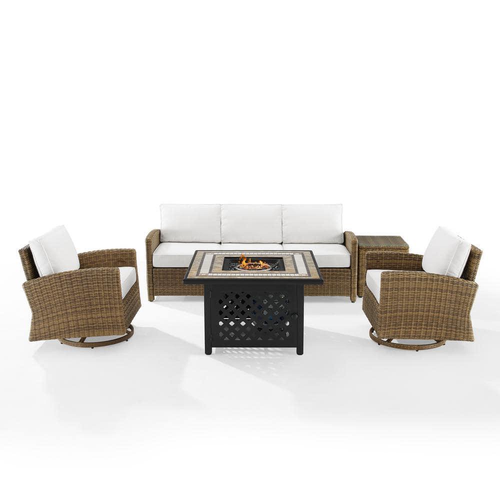 Crosley Furniture Bradenton 5-Piece Fabric Swivel Rocker & Sofa Set in White