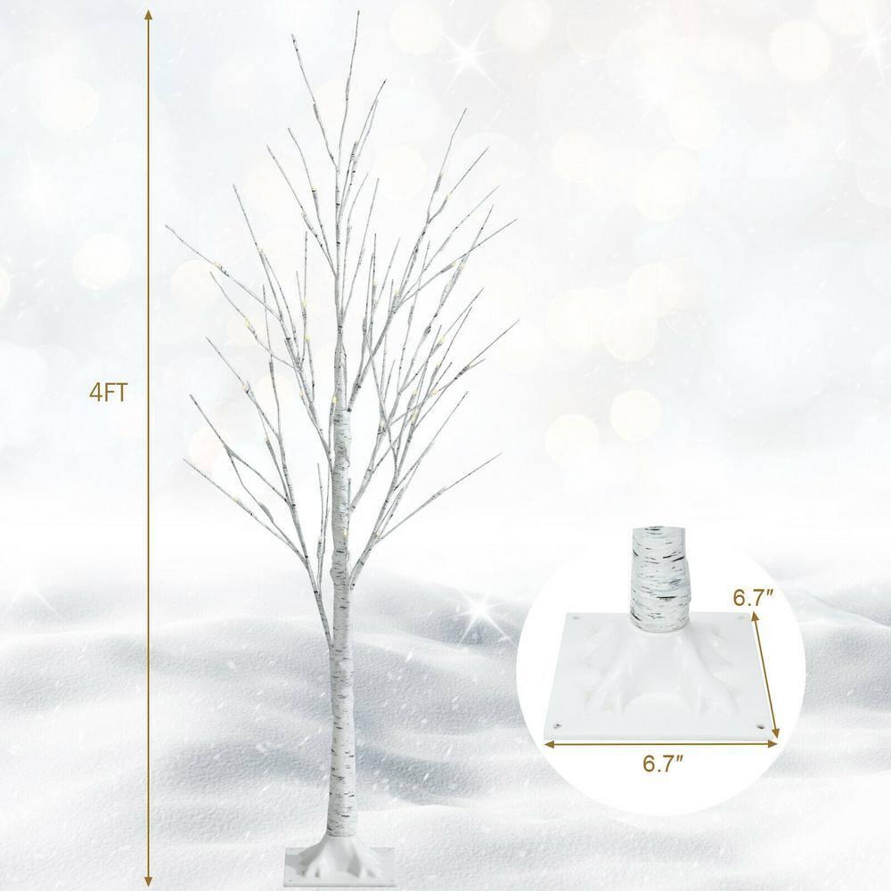 Costway 4ft Pre-lit White Twig Birch Tree for Christmas Holiday w/ 48 LED Lights