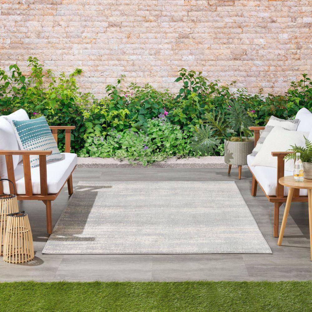 Nourison Essentials Abstract Low Pile Indoor Outdoor Area Rug 4' x 6' Grey/Beige