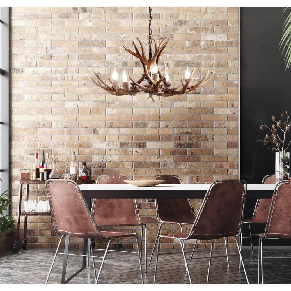 JONATHAN Y JYL6300A Eldora 30" Adjustable Resin Antler 5-Light LED Chandelier, Farmhouse, Rustic, Cottage, Transitional for living room, dinning room, bedroom, office Bulb Included, Brown