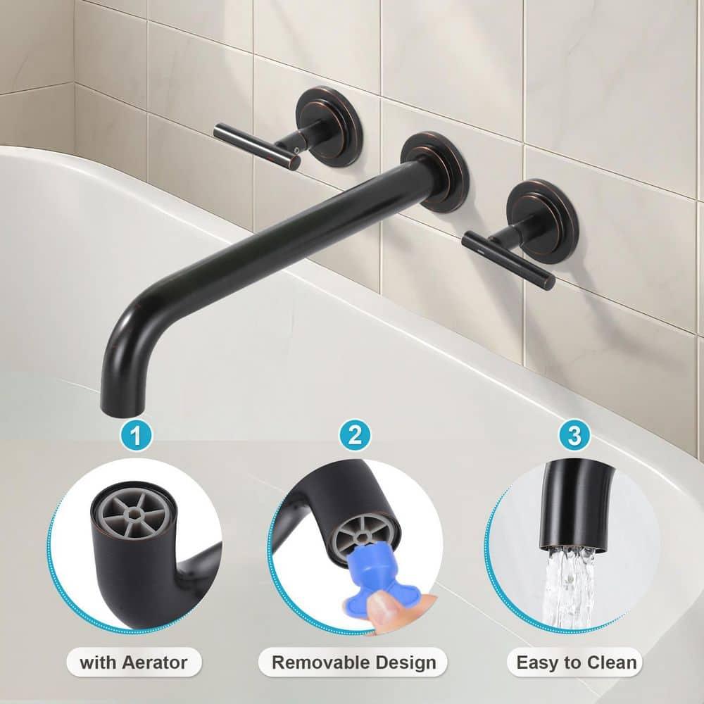 2-Handle 2-Hole Wall Mounted Bathroon Sink Faucet In Spot Resist (Valve Included)