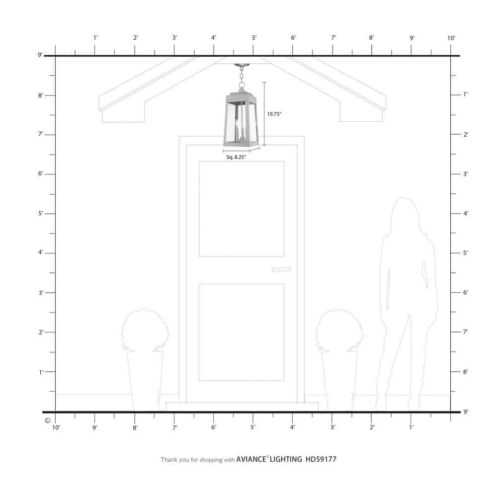 3 Light Outdoor Pendant Lantern in Mid Century Modern Style 8.25 inches Wide By 19.75 inches High-Satin Brass Finish Bailey Street Home