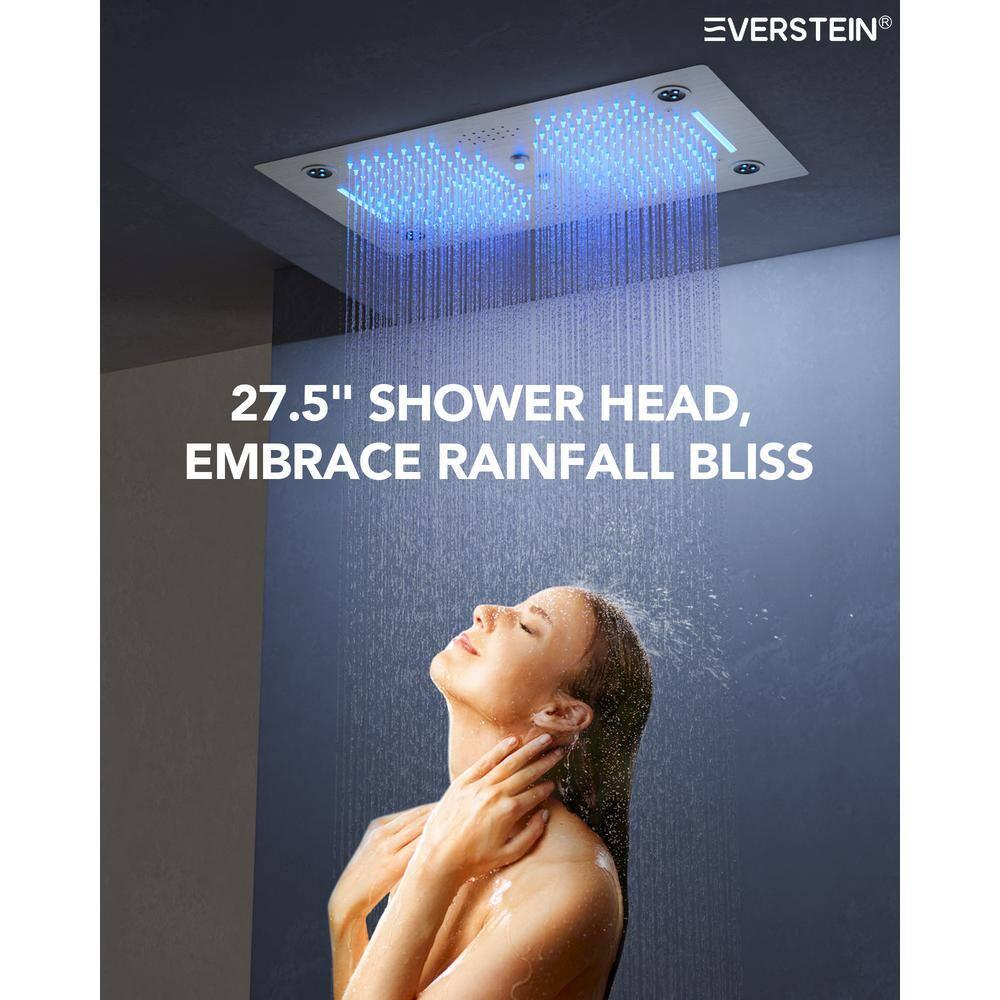 EVERSTEIN 12 in. Dual Rain Shower Heads System, 1.8 GPM Muti Spray Patterns Wall & Celling Mounted Shower Head with Handheld Shower Sparyer, Side Jets & Knob Valve Body, Brushed Nickel