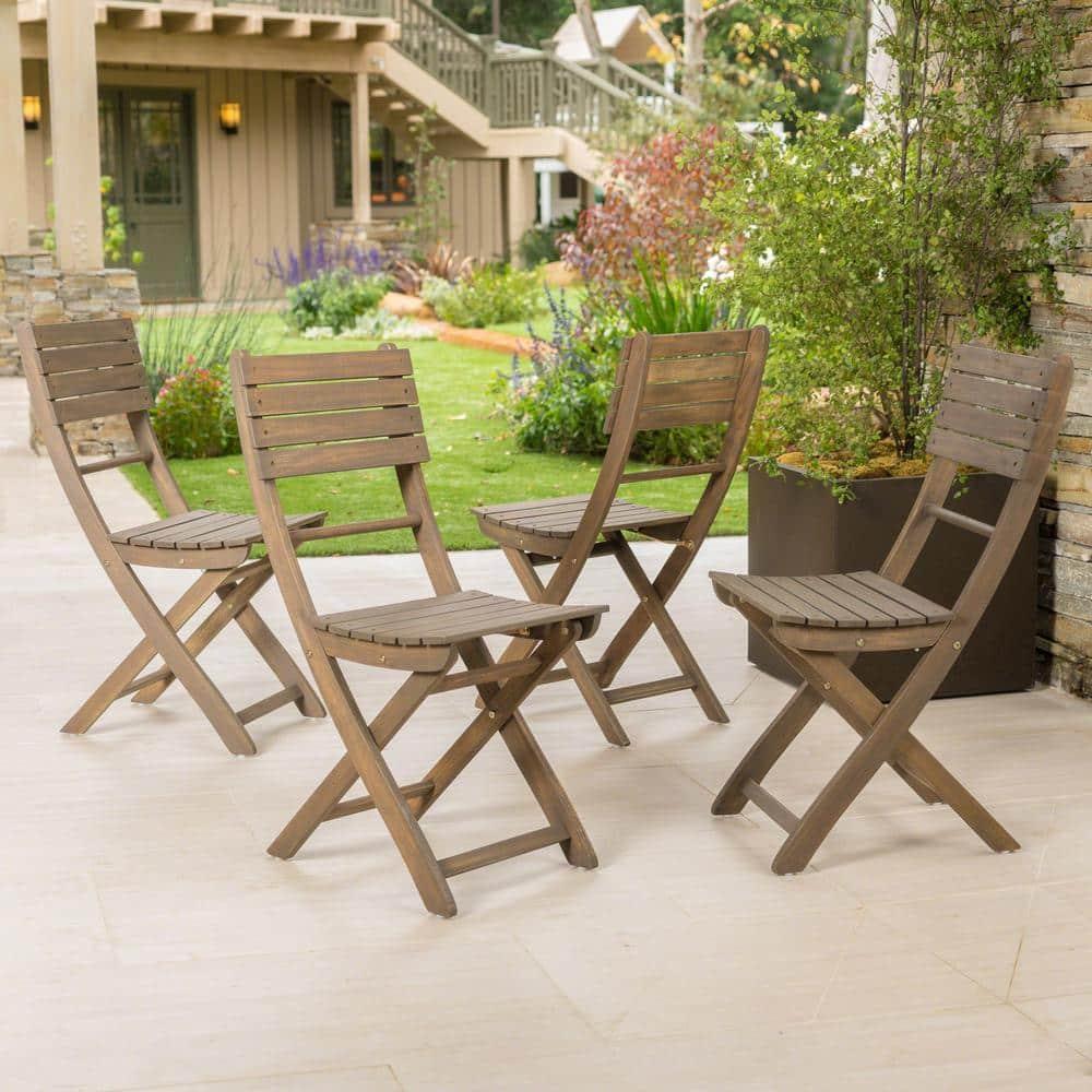 Positano Grey Foldable Wood Outdoor Patio Dining Chair (4-Pack)
