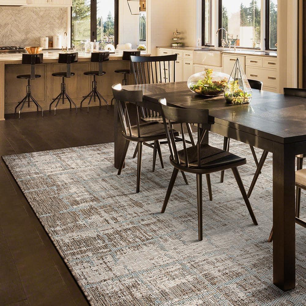 Couristan 5.25' x 7.5' Brown and Ivory Contemporary Rectangular Outdoor Area Throw Rug