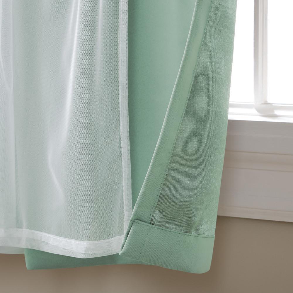 Set of 2 (84"x52") Caterina Layered Solid Blackout with Sheer Top Curtain Panels Aqua - Exclusive Home: Room Darkening, Thermal Insulated