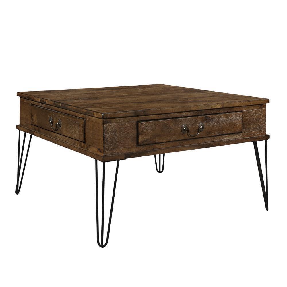 Benjara BM313581 32 in. Itti Square Cocktail Coffee Table with 2 Drawers - Wood - Brown & Bronze