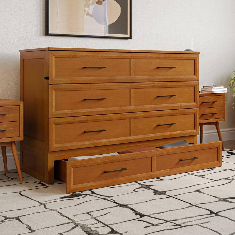 AFI Sedona Queen Murphy Bed Chest with Drawer & Built-in Charger, Light Toffee