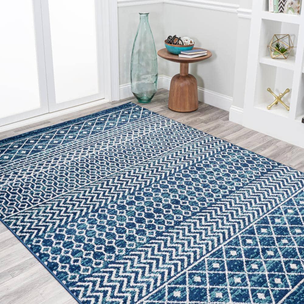 5' x 8' Arta Moroccan Vintage Geometric Rug Area Rug, Navy/Cream - JONATHAN Y