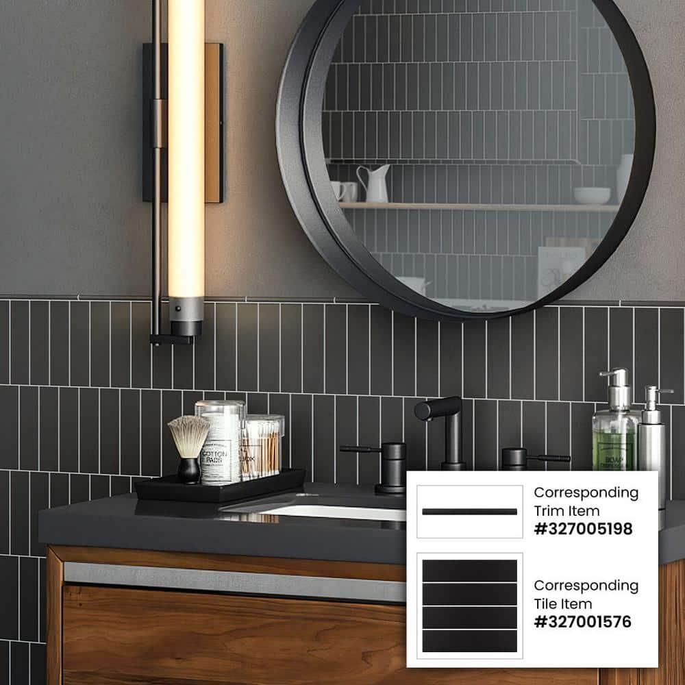 Arte 0.47 in. x 7.87 in. Matte Black Ceramic Pencil Tile Trims (0.3 sq. ft./case) (10-pack)