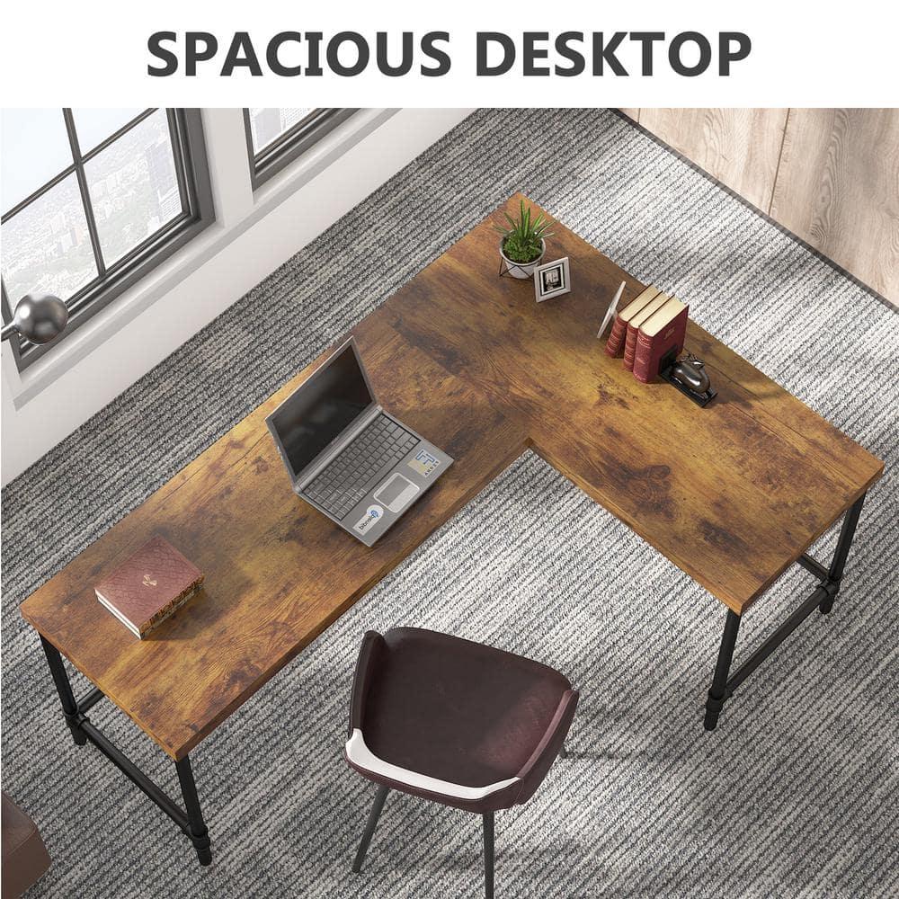 Tribesigns 67 inch L-Shaped Desk,Industrial L Desk, Reversible Corner Computer Office Desk Study Table Workstation with Pipe Legs for Home Office(Brown)