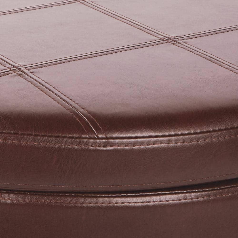 OSP Home Furnishings Alloway Storage Ottoman in Espresso Faux Leather with Antique Bronze Nailheads