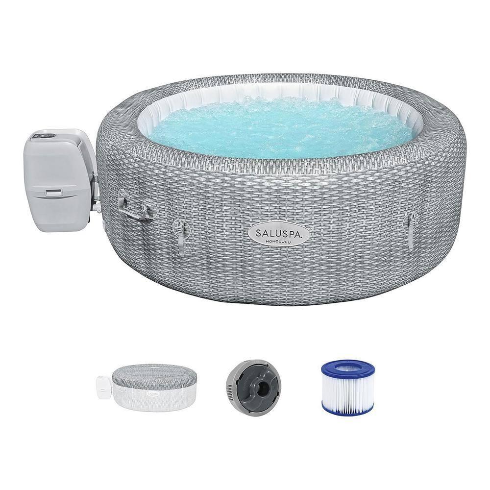 Bestway SaluSpa Honolulu AirJet Inflatable Hot Tub & 6 Pack SaluSpa Underwater Non Slip Pool/Spa Seat with Adjustable Legs & 6 Padded Headrest Pillows