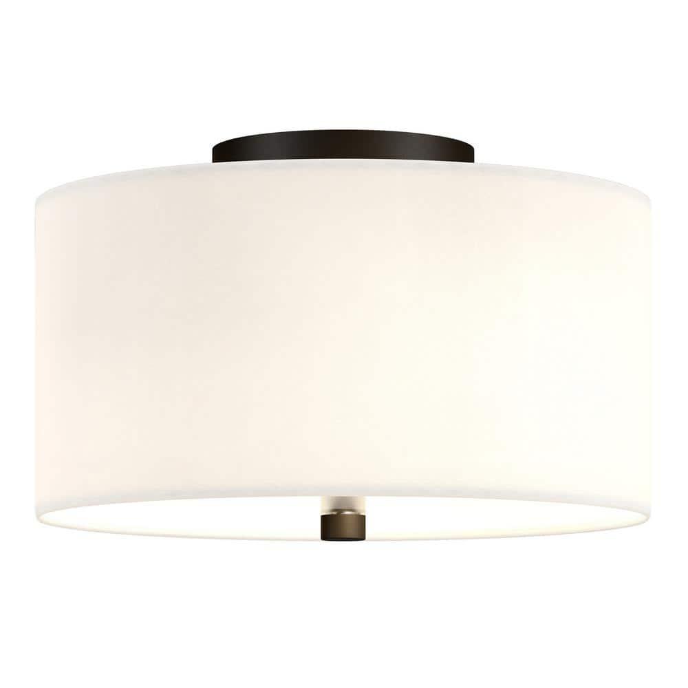 Evelyn&Zoe Ellis 12" Flush Mount with Fabric Shade in Matte Black/White