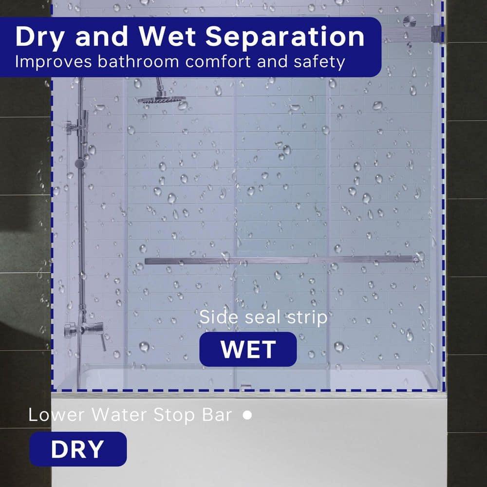 WoodBridge Frameless Single Sliding Shower Doors, 56-60" W X 62" H With 5/16" Clear Tempered Glass And Explosion-Proof Film MSDF6062-B