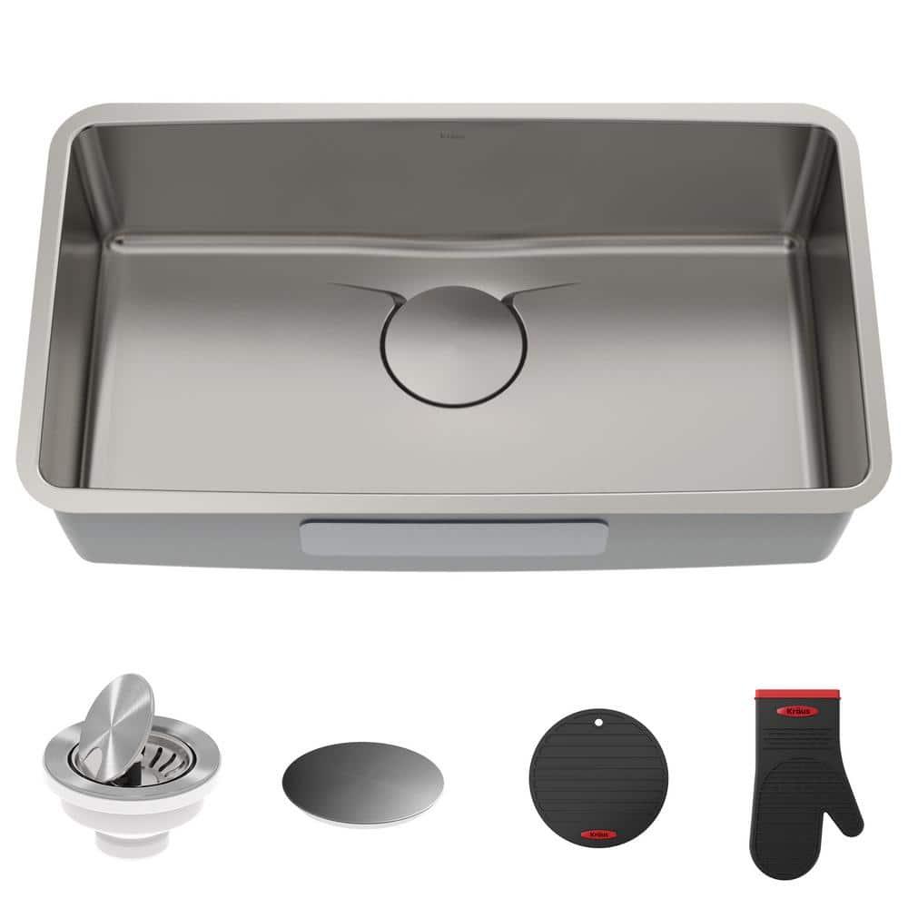 Kraus KD1US33B Dex™️ Series KRAUS 33" L Undermount 16 Gauge Stainless Steel Single Bowl Kitchen Sink