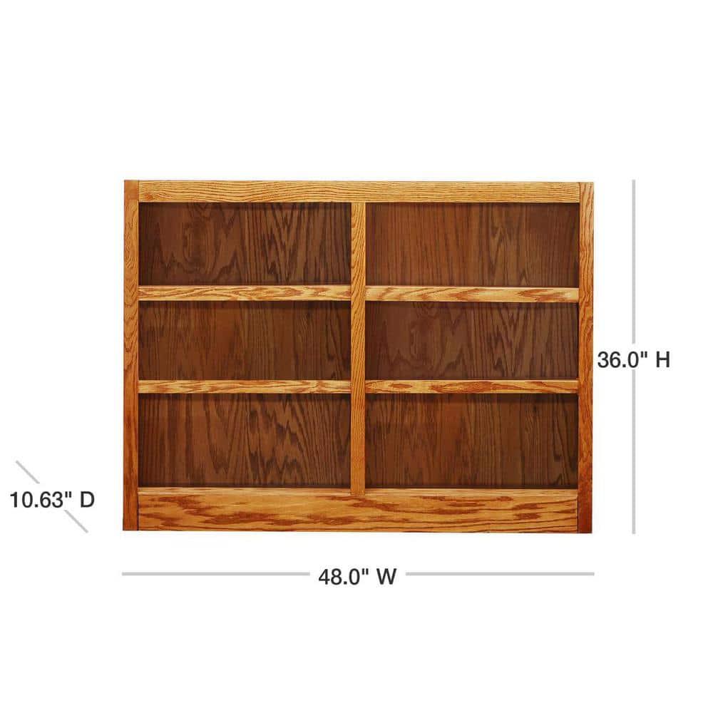 Concepts in Wood 6 Shelf Double Wide Wood Bookcase, 36 inch Tall - Oak Finish