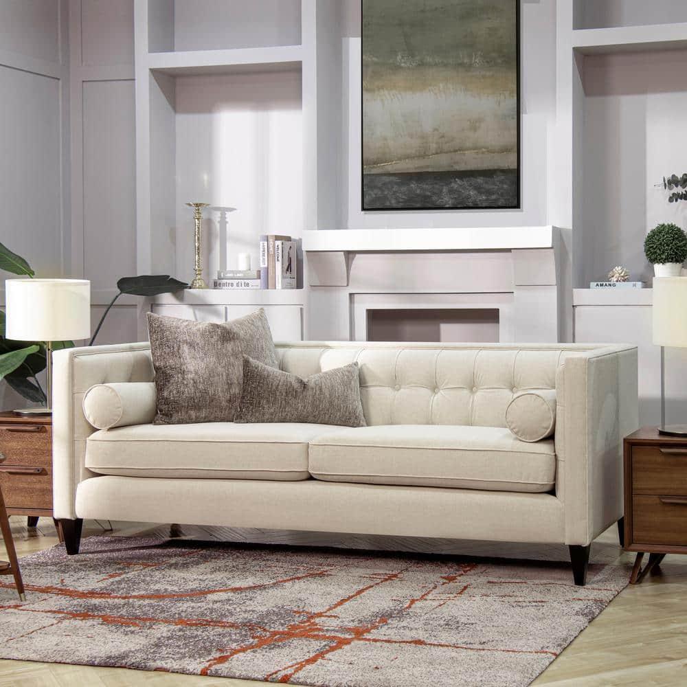 Jack 84" Tufted Tuxedo Sofa Double Cushion Sky Neutral