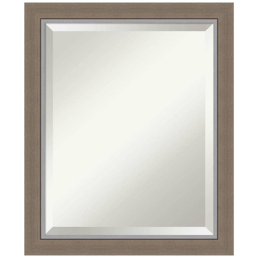 Amanti Art Beveled Bathroom Wall Mirror - Eva Narrow Frame Eva Brown Narrow Outer Size: 19 x 23 in Silver, Brown