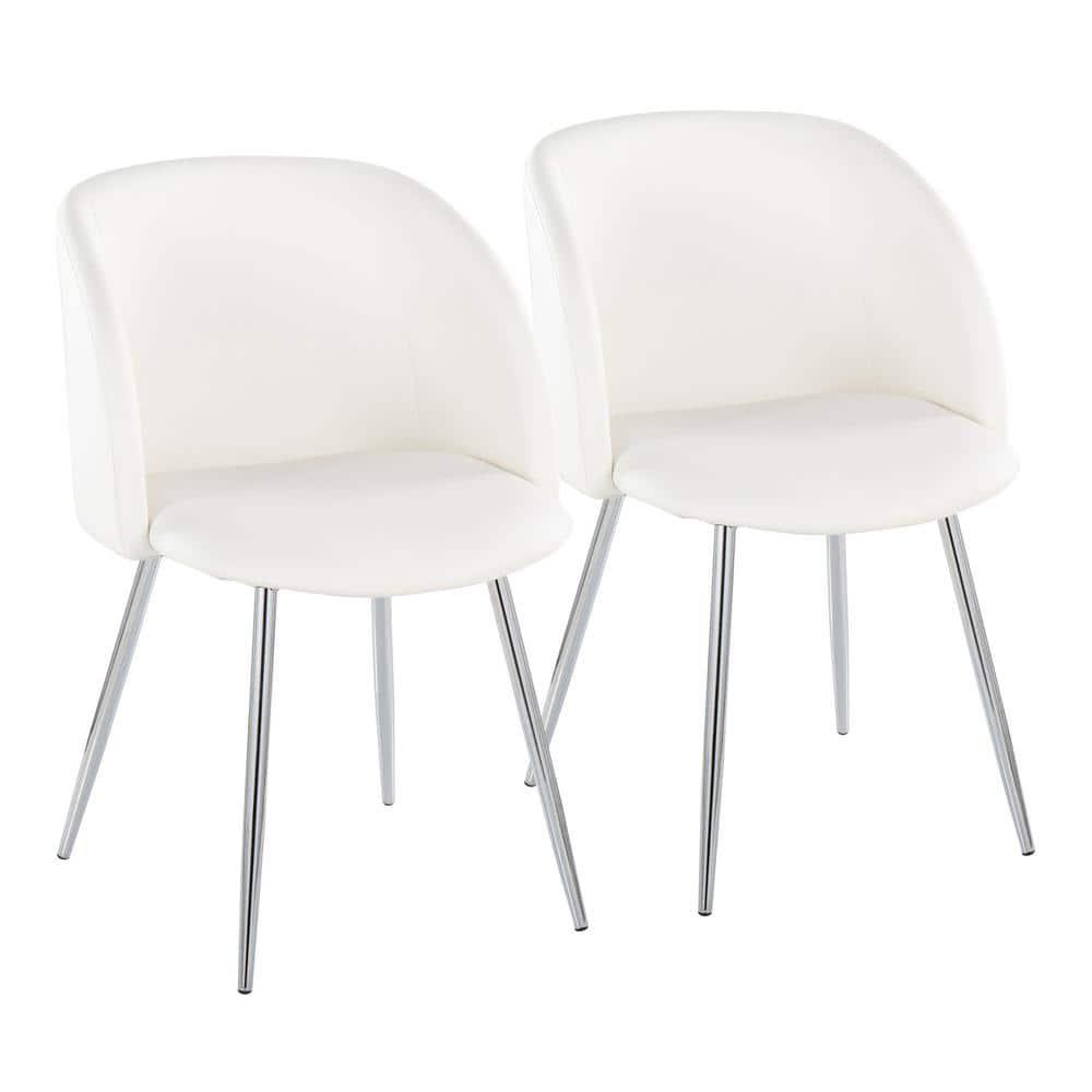 Set of 2 Fran Dining Chairs Chrome/White - LumiSource: Faux Leather Upholstered, Metal Legs, Modern Design