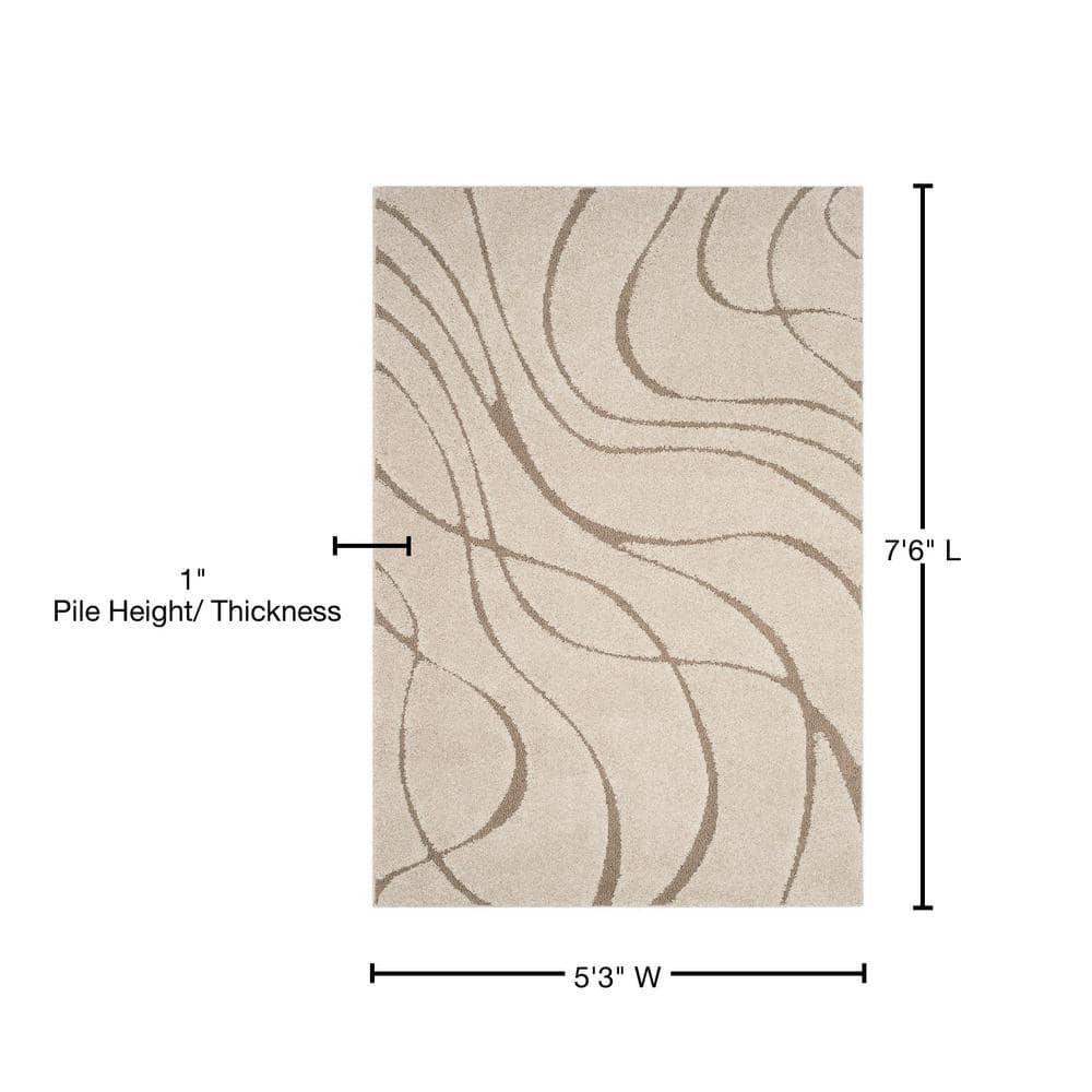 Florida Shag SG471 Power Loomed Indoor Area Rug - Cream/Beige - 5'3"x7'6" - Safavieh