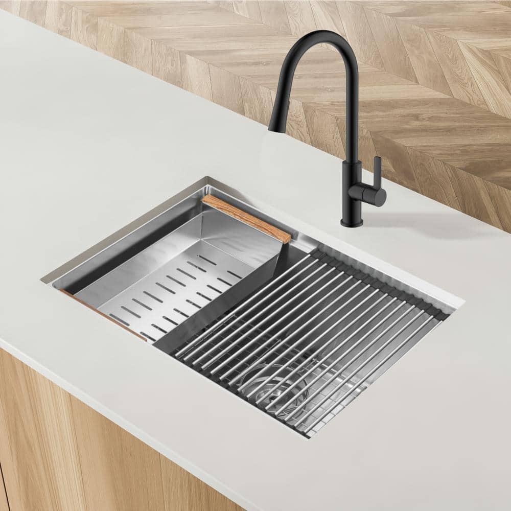 Ancona  25 in. Handmade Undermount Single Bowl Workstation Kitchen Sink