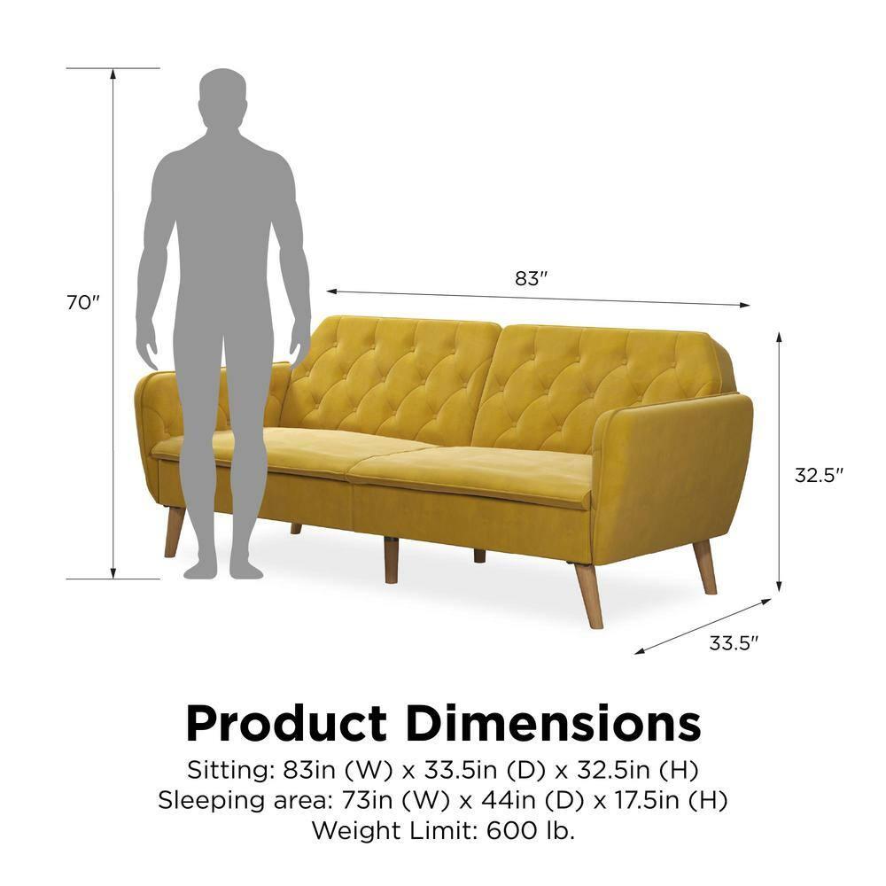 Tallulah Memory Foam Futon and Sofa Bed Mustard Yellow - Novogratz: Velvet Upholstery, Split-Back Design, Wooden Legs