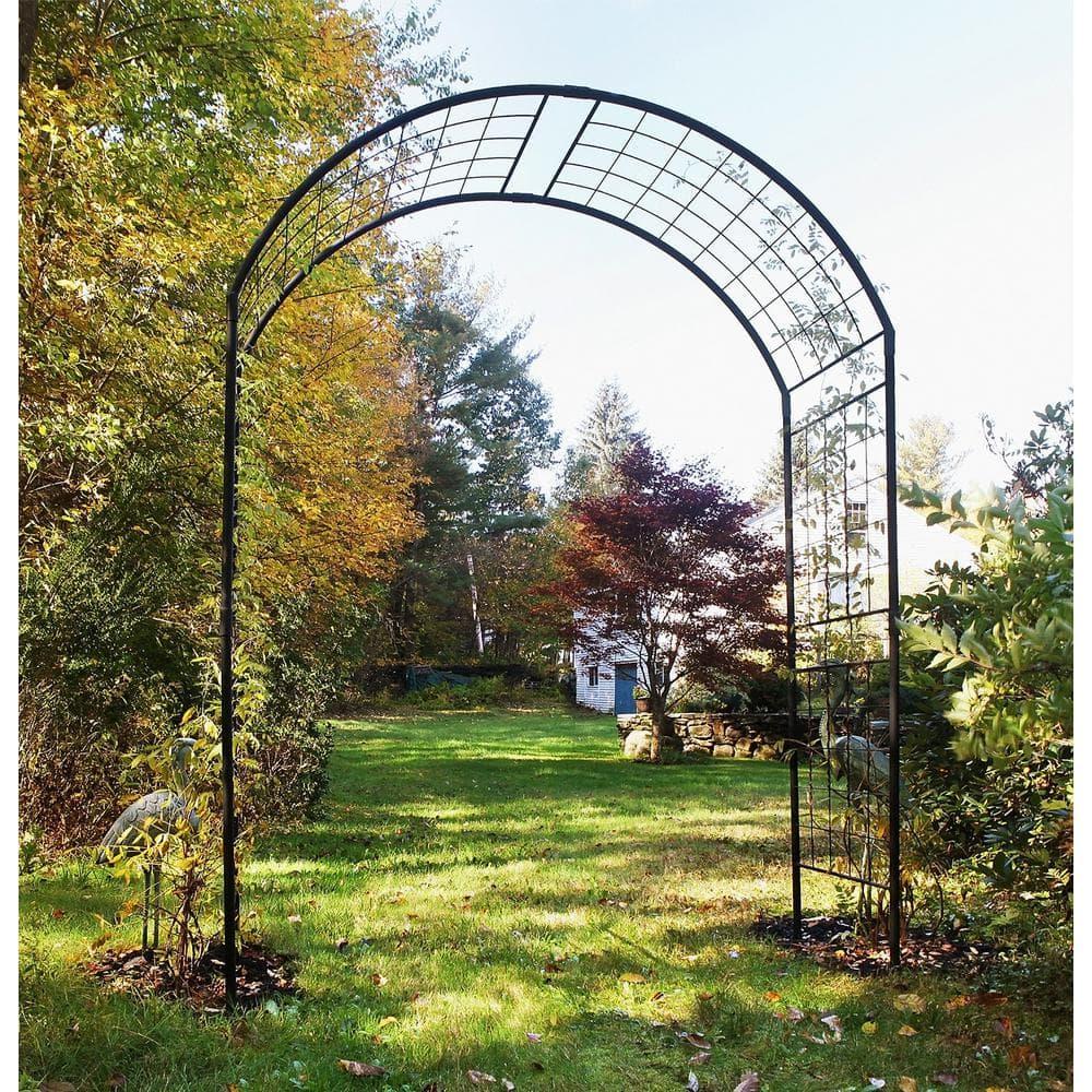 Achla Designs Elegant Handcrafted Monet II Wrought Iron Garden Arbor, 114.5 Inch Tall, Graphite Powder Coated Finish