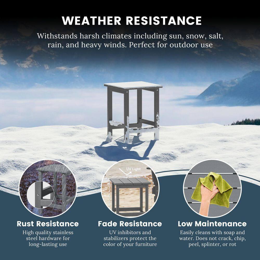 Polytrends  Laguna Hdpe All Weather Outdoor Patio Square Side Table Gray