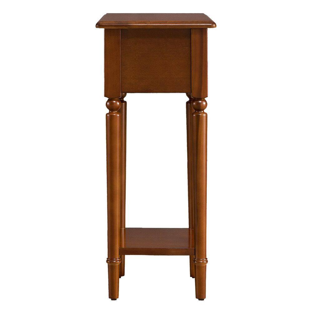 Coastal Pecan Silky Finish Narrow Chairside Table with Storage