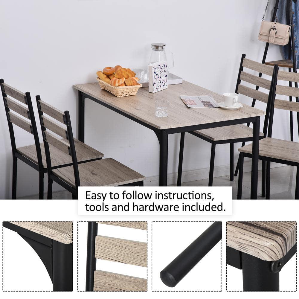 HOMCOM Modern 5-Piece Wooden Counter Dining Kitchen Table Set, 1 Table 4 Chairs Metal Legs, Suitable For Outdoors, gray