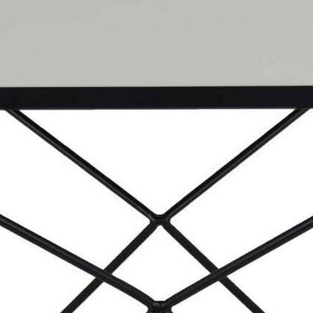 BenJara 21 Inch Plant Stand Side Table, Mirror Top, Black Geometric Metal Frame