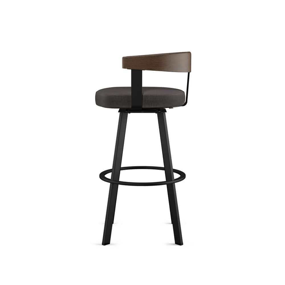 30" Lars Barstool & Gray/Dark Brown - Amisco: Swivel, Upholstered, Metal Frame, Modern Design