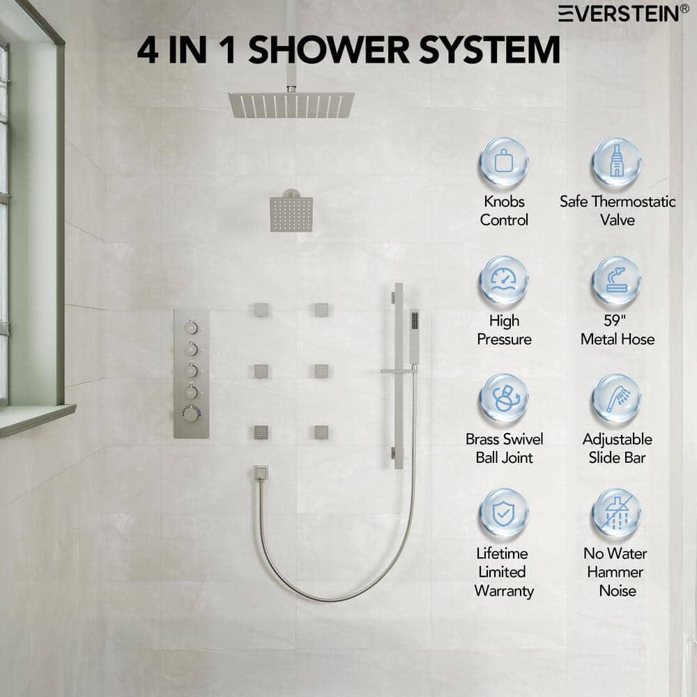 DualJetSpa 15-Spray Patterns 16" & 6" Dual Shower Head, Shower FaucetSystem with Thermostatic Rough-in Valve and Body Jets